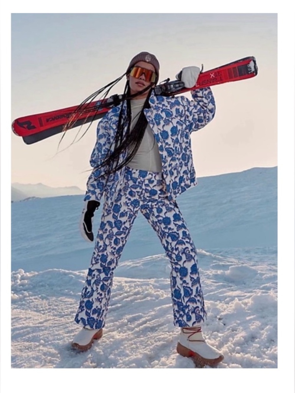 NWT Free People Floral Print Snow Pants | Blue Pink White Ski Snowboard Pant - Picture 17 of 17